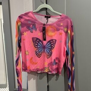 dELiA*s Pink and Rainbow Butterfly mesh Top